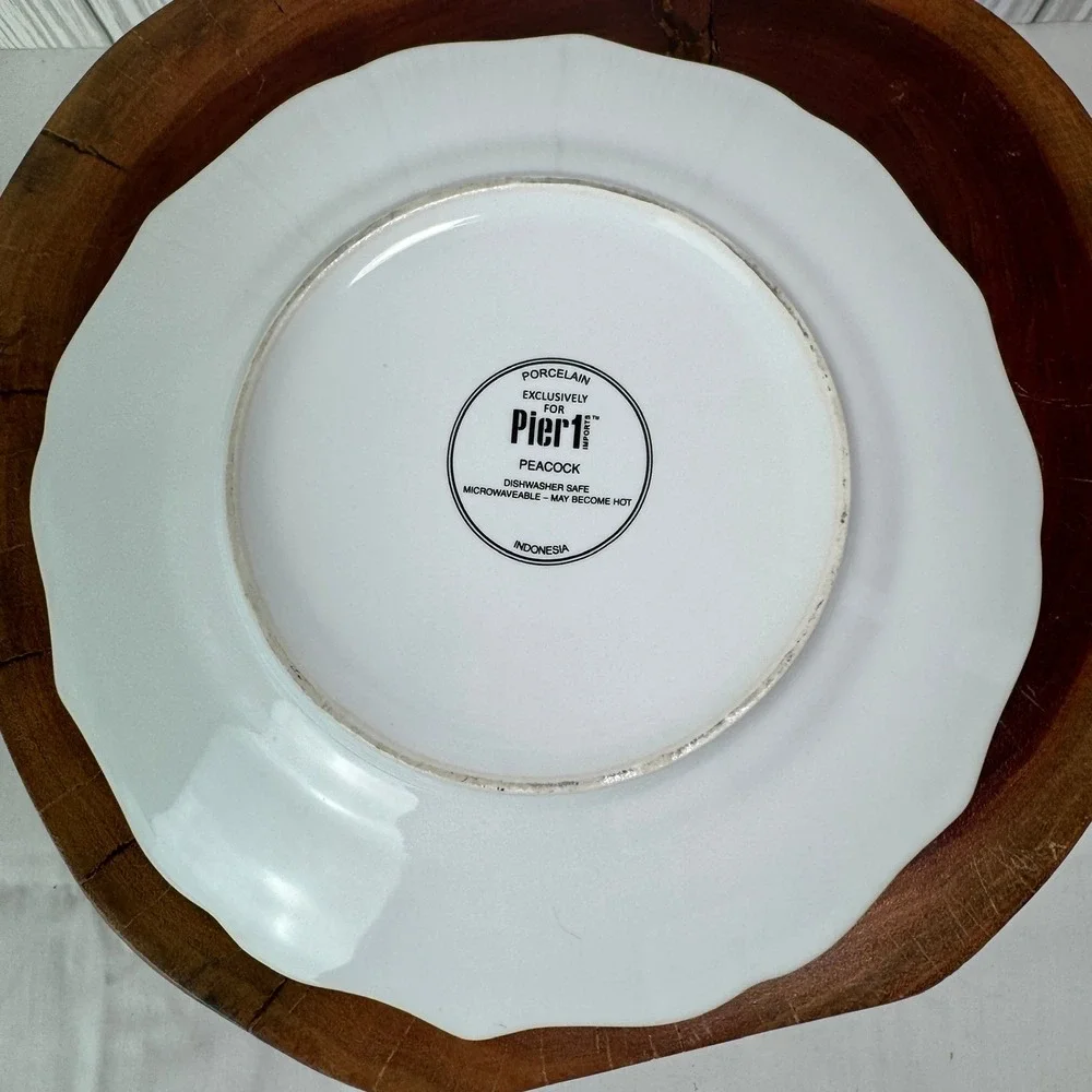 Pier 1 Imports Peacock Porcelain Salad Plate Cobalt Blue Floral Scalloped 8.5